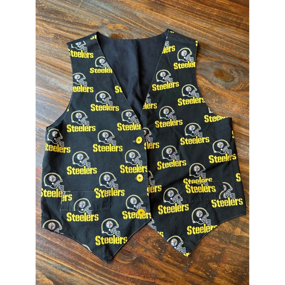 Pittsburgh Steelers Youth Vest Black Yellow All Over Print Button Kids size 14